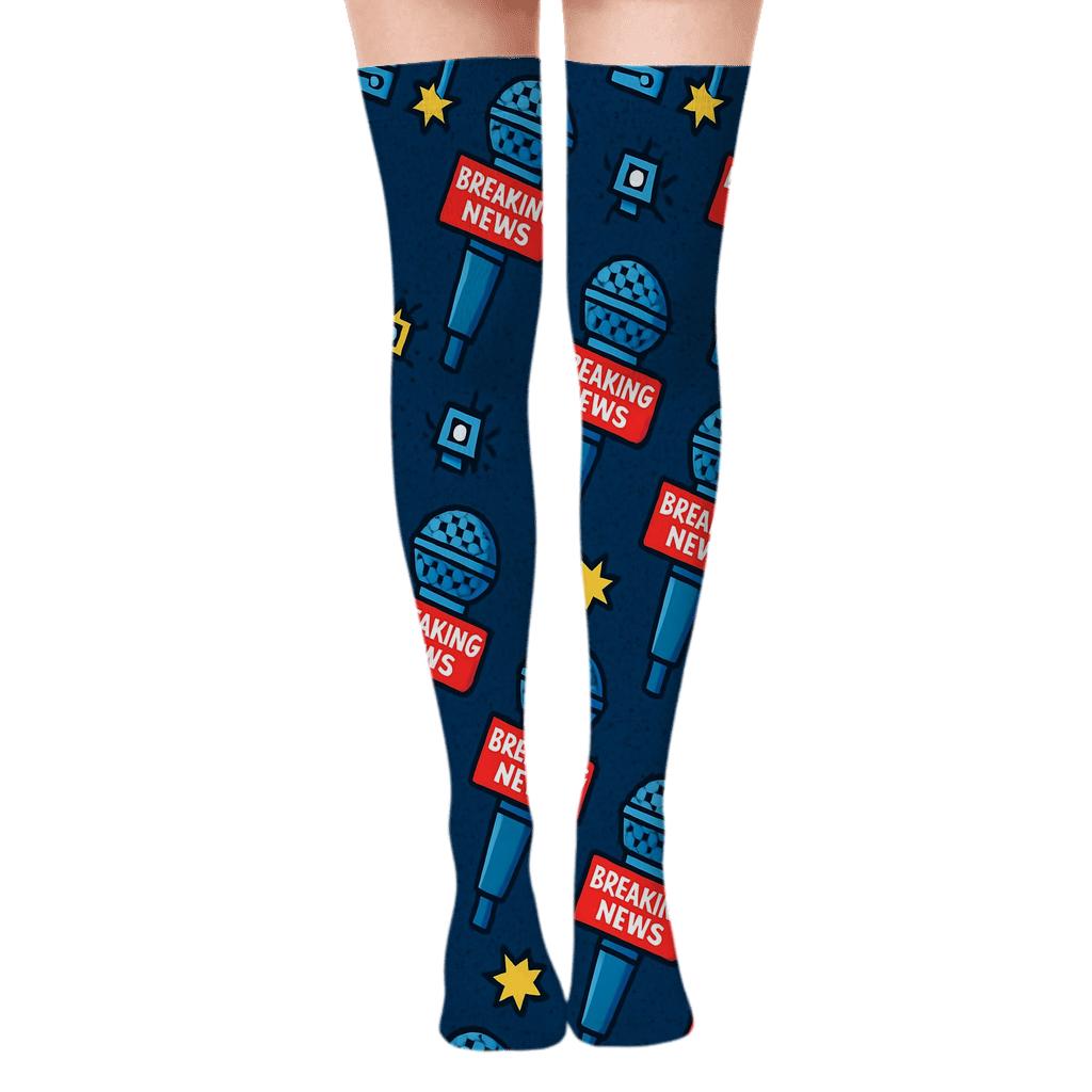 Microphone Chevron Rhythm, Reporter Edition unique graphic over-the-knee socks