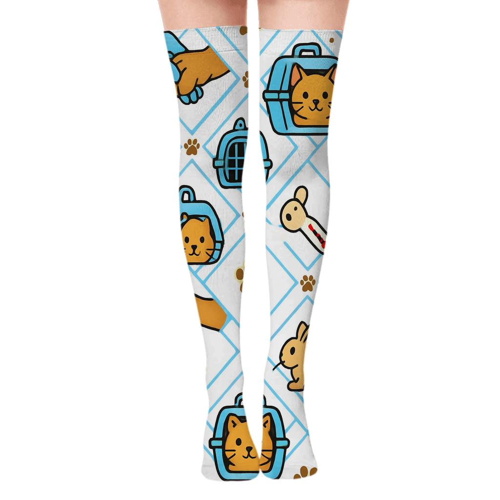 Paw Print Lattice With Veterinary Technician Moments trendy patterned over-the-knee socks