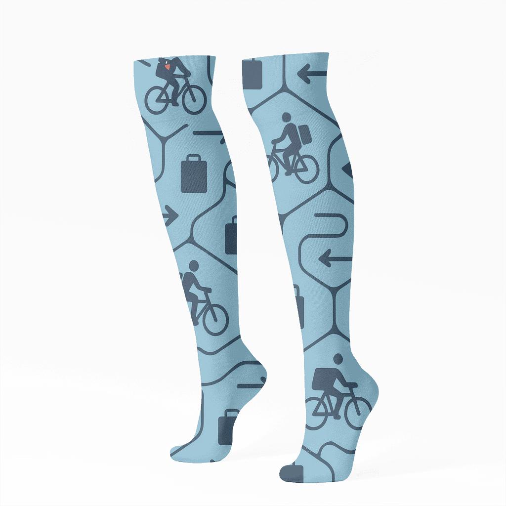 City Map Lattice With Courier Routes trendy patterned knee-high socks