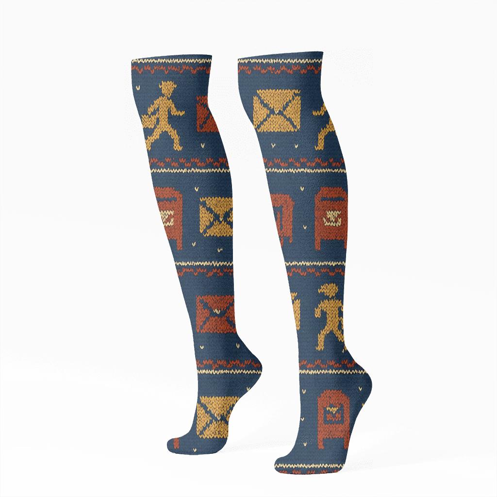 Knitted Postal Worker Route Stripe Repeat unique graphic knee-high socks