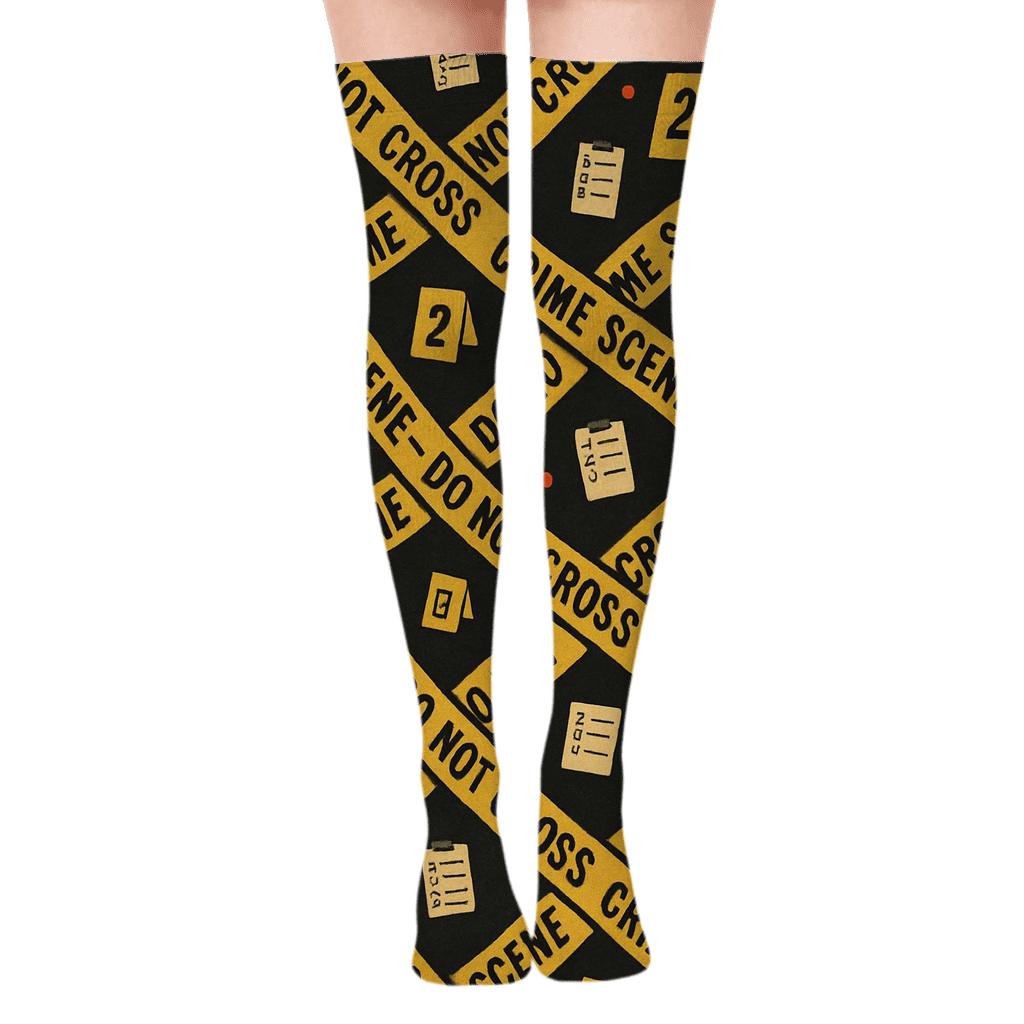 Crime Scene Investigator Evidence Tape Wave Grid trendy patterned over-the-knee socks