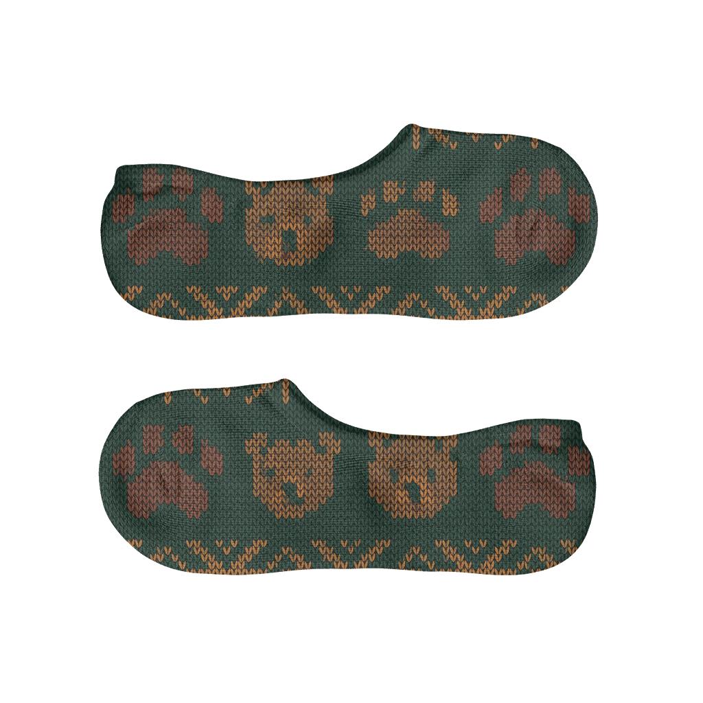 Knitted Illusion Forest Bands, Bear Edition designer printed no-show socks