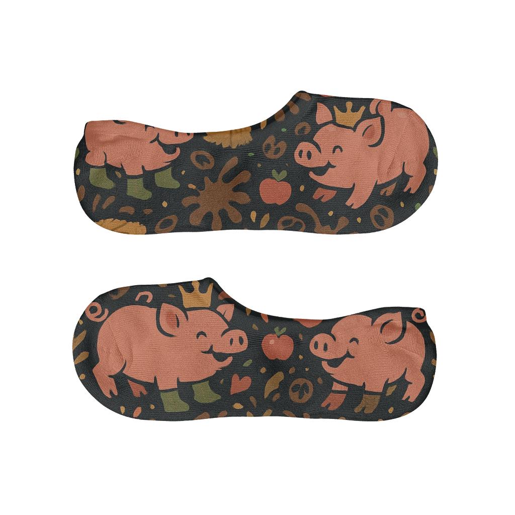 Barn Party Collage With Pig Icons anti-slip no-show socks