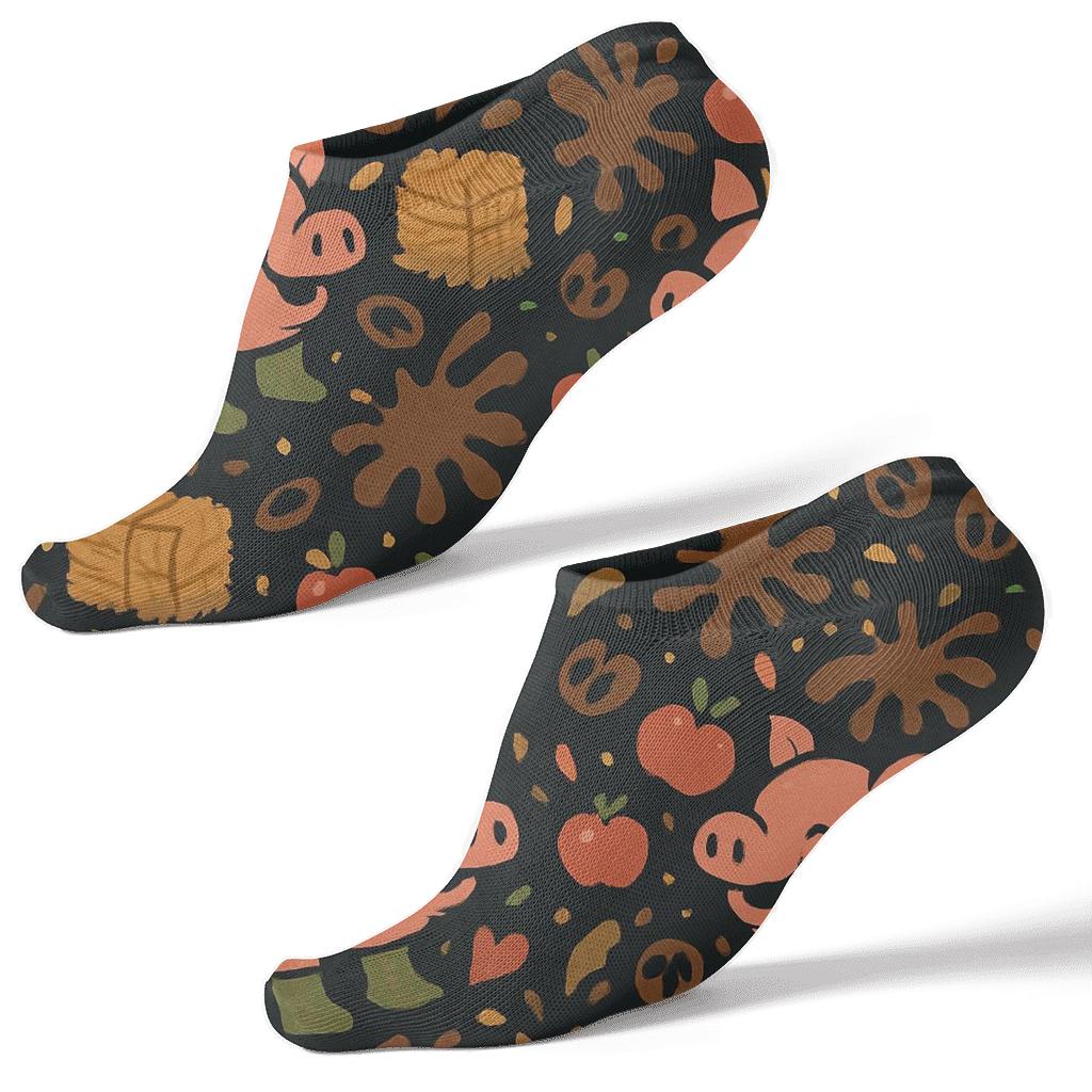 Barn Party Collage With Pig Icons unique graphic ankle socks