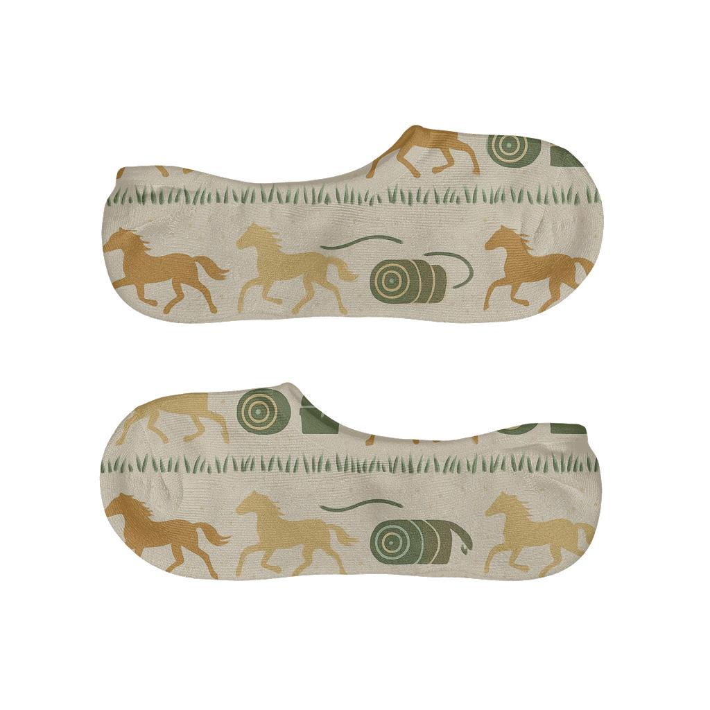 Sandy Beige Pasture Bands With Galloping Horse soft cotton no-show socks