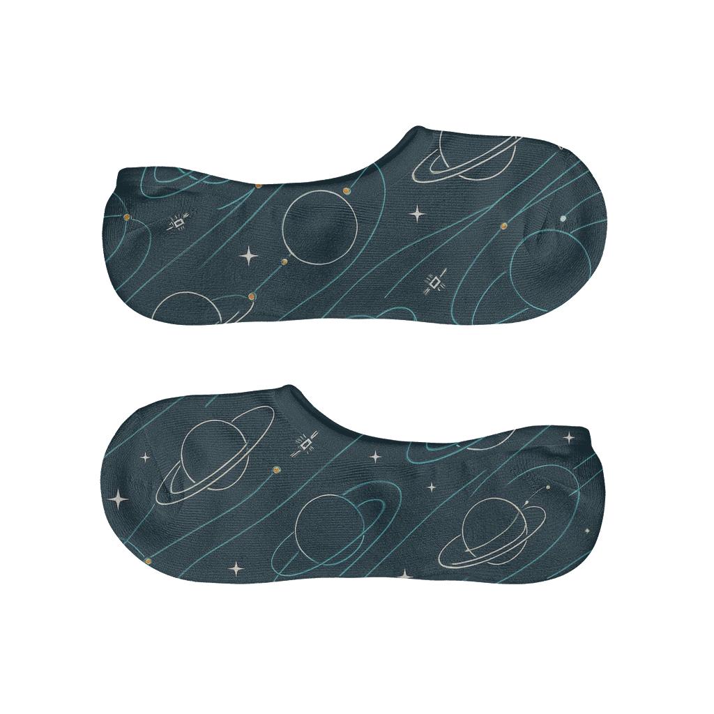 Ion Teal Orbital Band Tessellation On Deep Navy breathable seamless no-show sockscustom no-show socks