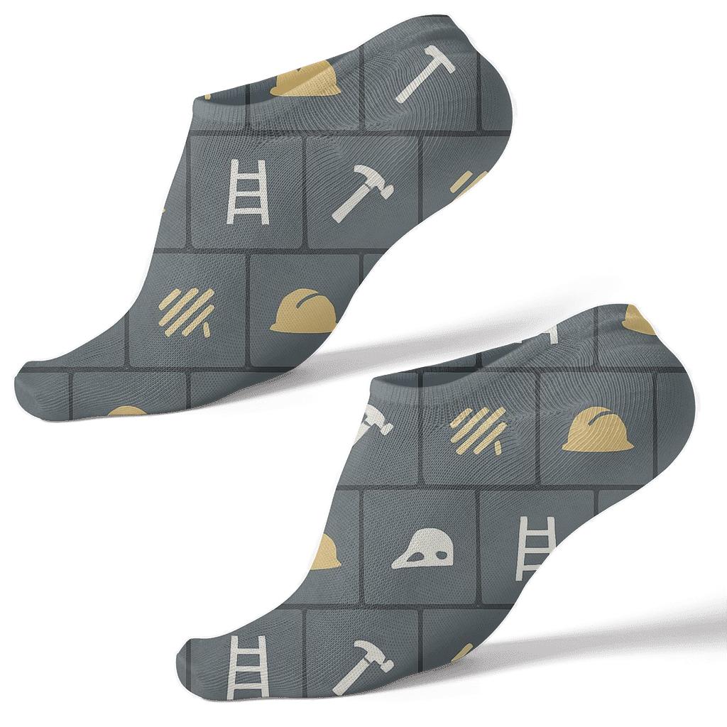 Shingle Grid With Roofer Icons In Minimalist Style trendy patterned ankle socks