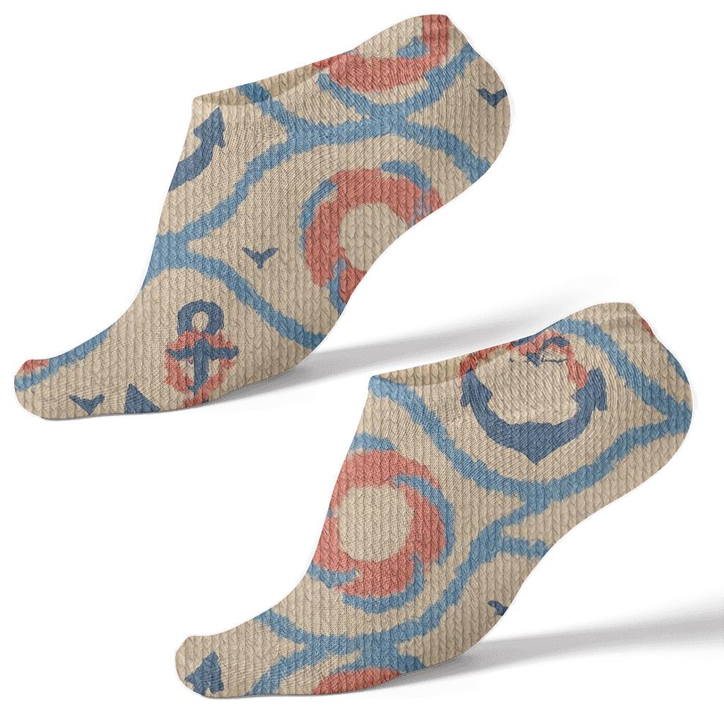 Sailor Anchors In Knitted Wave Lattice stylish athletic ankle socks