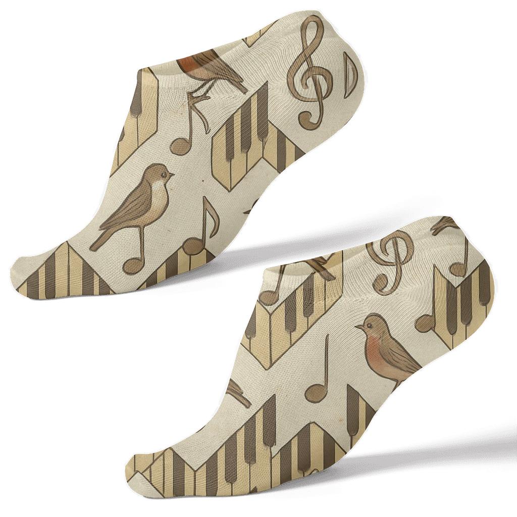 Tessellated Piano Keys With Musician Sketch Collage designer print ankle socks
