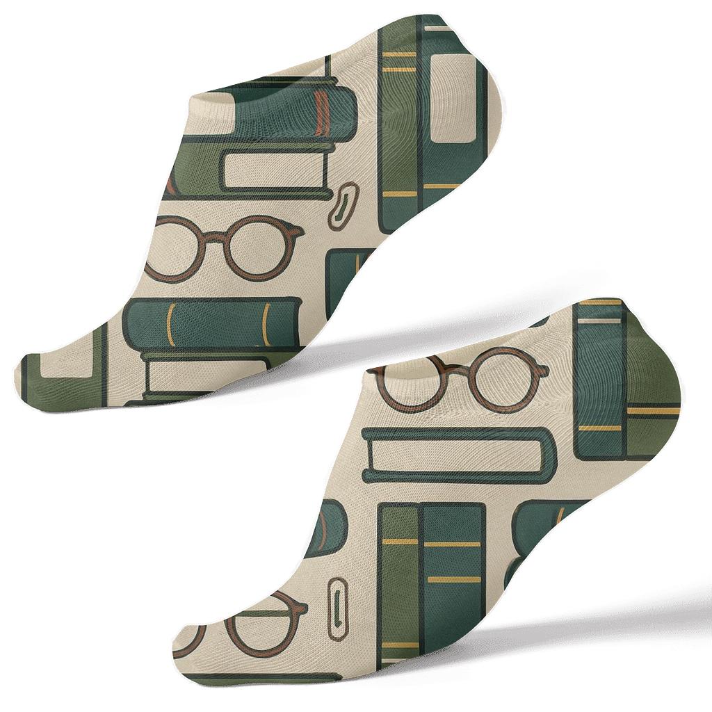 Book Spine Lattice With Librarian Charm designer print ankle socks