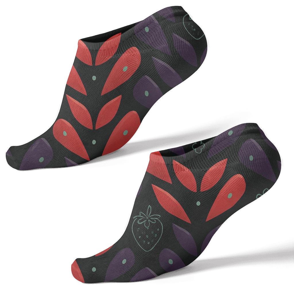 Strawberry Seed Chevron Microtexture On Black trendy patterned ankle socks