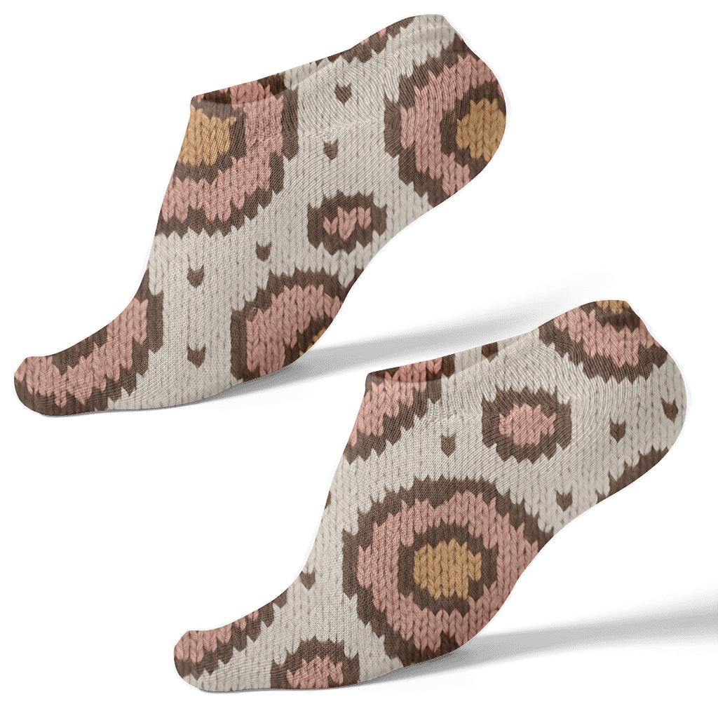 Blush Gold Rosette Knit Illusion On Ivory trendy patterned ankle socks