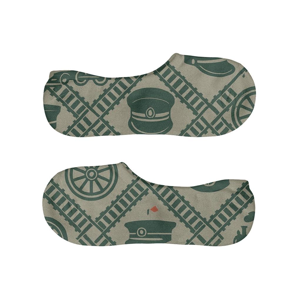 Vintage Travel Poster Look With Train Conductor Wheel And Track Lattice trendy no-show sock styles