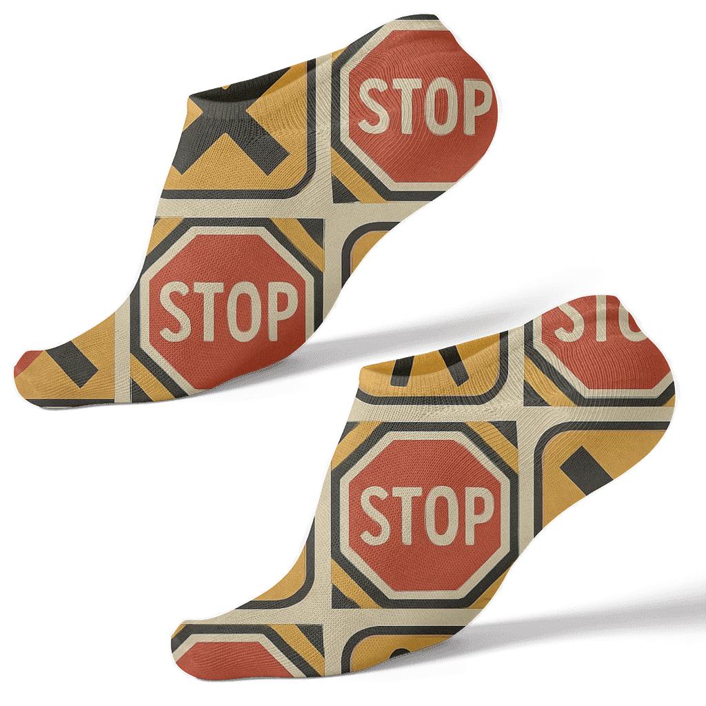 Vintage Safety Poster Look With Crossing Guard Stop Sign Medallions stylish athletic ankle socks
