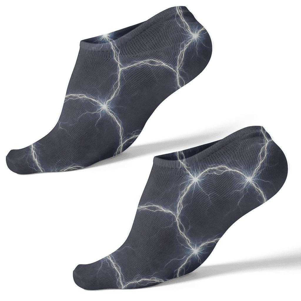 Metallic Indigo Arc Lattice On Charcoal Storm Field comfortable cotton ankle socks