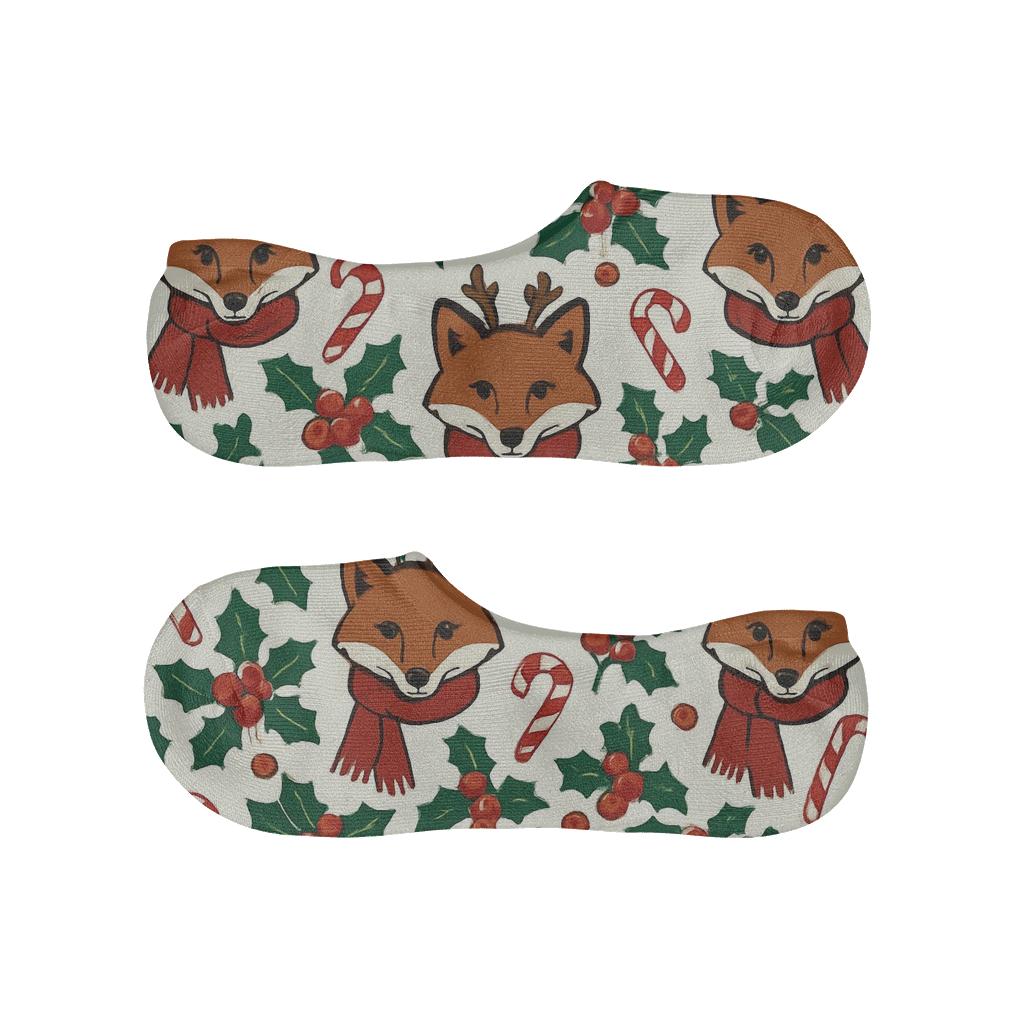 Scarlet Reindeer Fox Chevron On Ivory Background soft cotton no-show socks