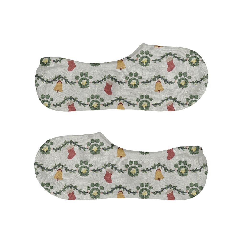 Evergreen Paw Print Garland Bands On White Background personalized no-show socks
