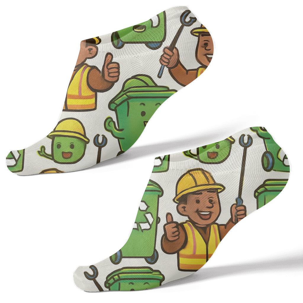 Mirrored Pair Scene With Recycling Plant Worker Highlights designer print ankle socks