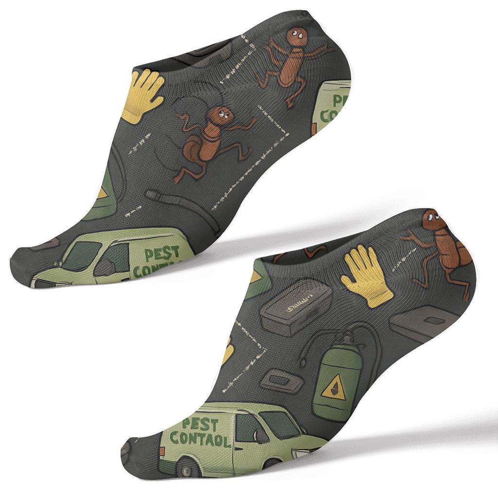 Service Vehicle Parade, Pest Control Technician unique graphic ankle socks