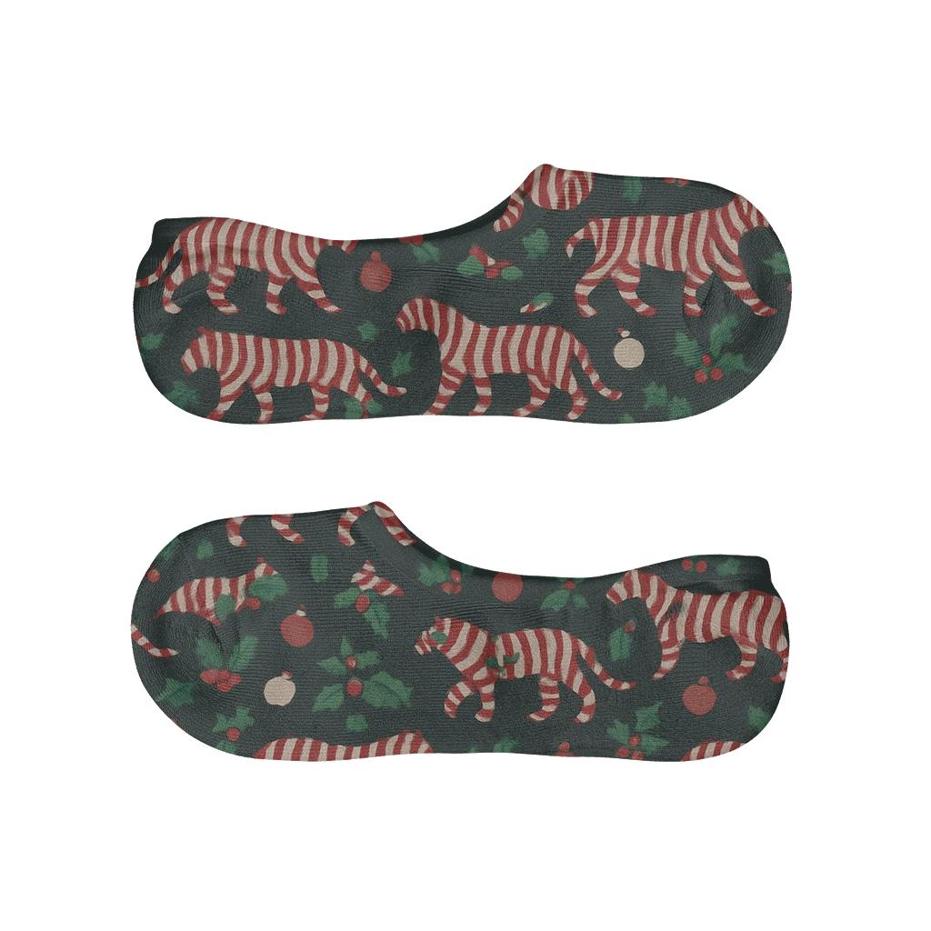 Candy Cane Tiger Stripes On Charcoal Background personalized no-show socks