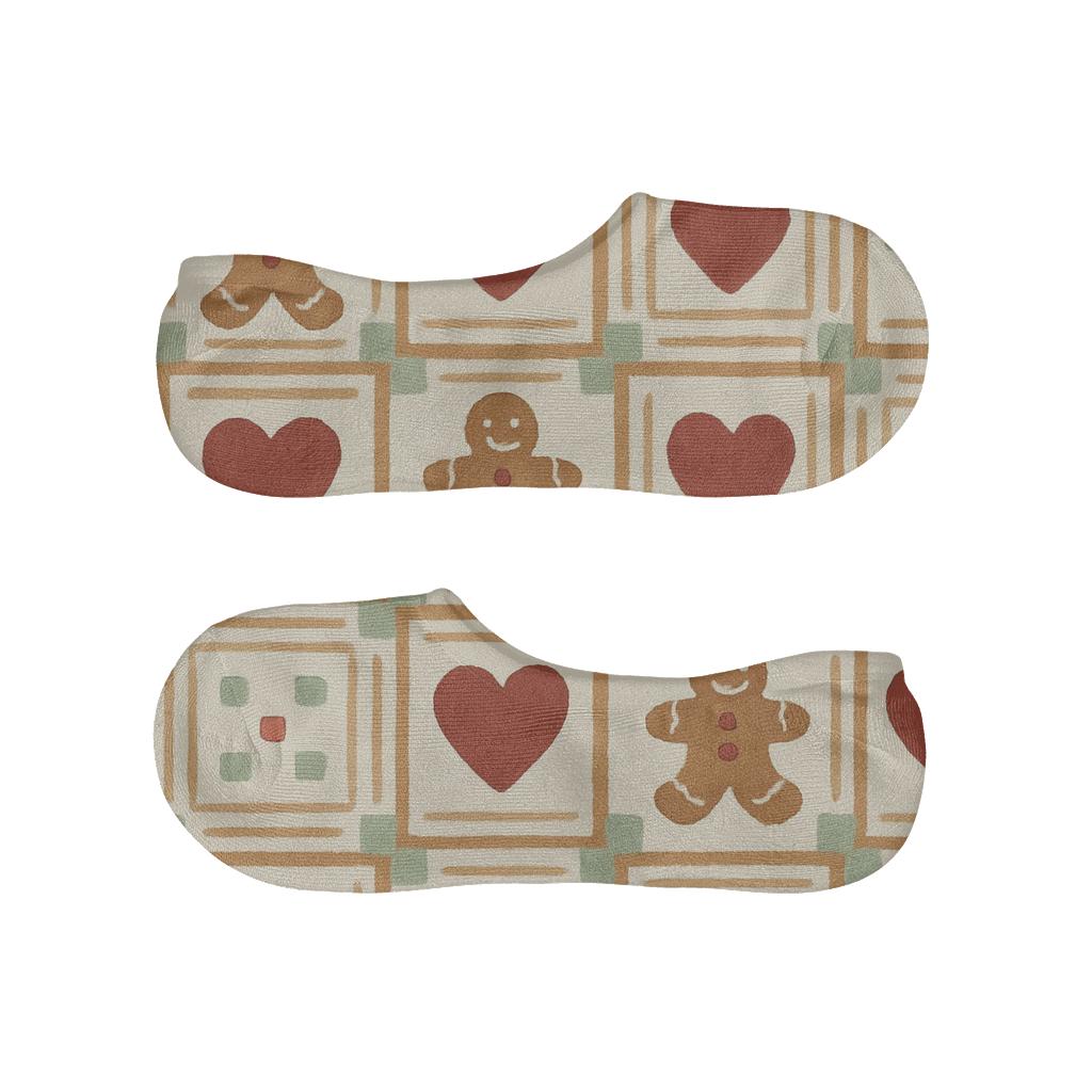 Gingerbread Tiles, Xmas Quilt Block Repeat designer print no-show socks