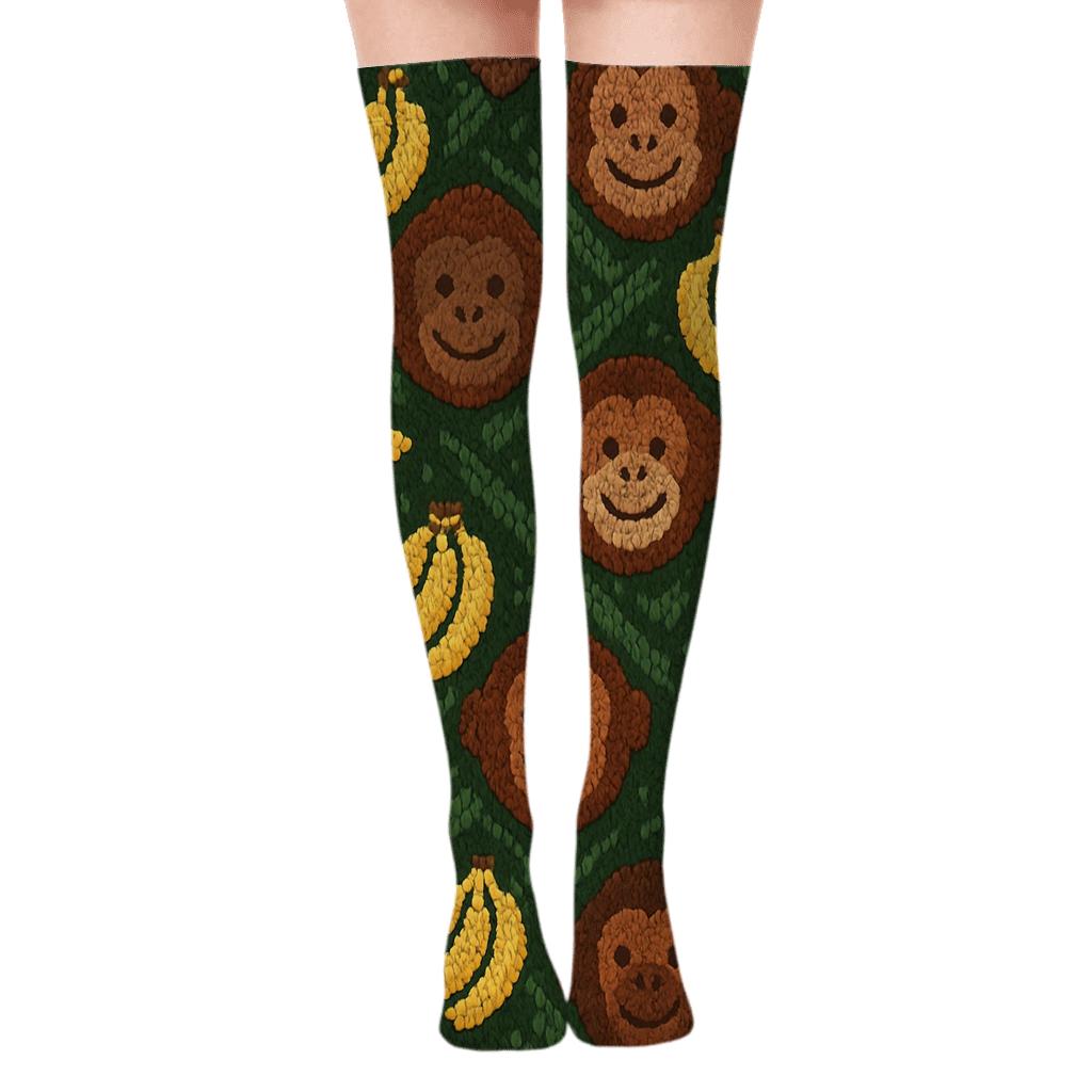 Knit Illusion Jungle Braids Ape Pattern comfortable cotton over-the-knee socks