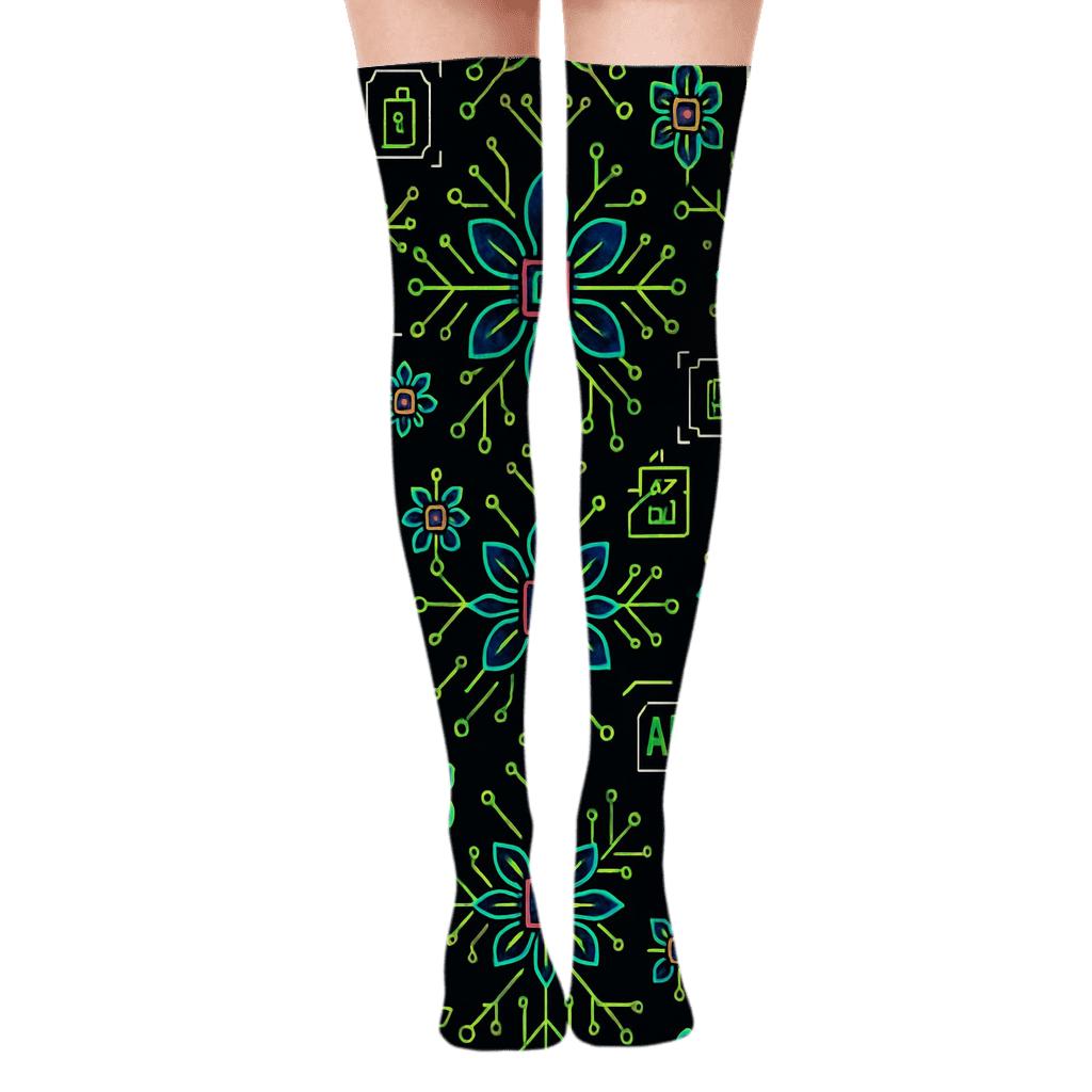 Neon Microchip Bloom Pattern 2025 Edition personalized over-the-knee socks