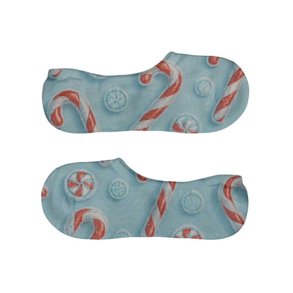 Icy Blue Candy Canes Snowglow Repeat designer print no-show socks