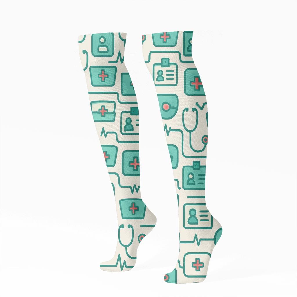 Mint Clinical Lattice, Nurse Grade Pattern personalized knee-high socks