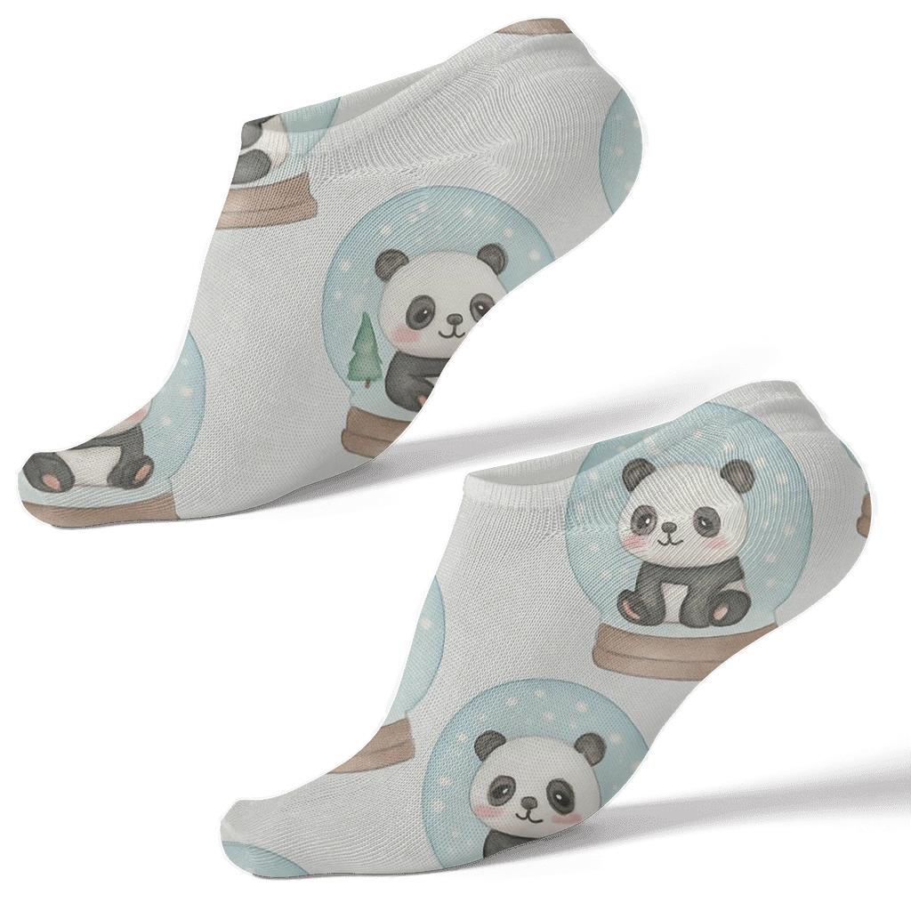 Pastel Panda Snow Globe Scatter On Light Gray Background trendy patterned ankle socks