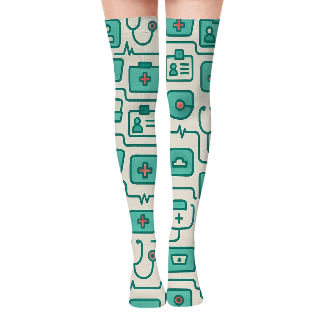Mint Clinical Lattice, Nurse Grade Pattern stylish fashion over-the-knee socks