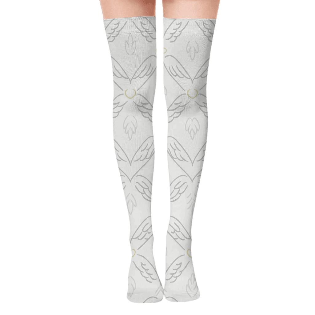 Angel Wing Lattice In Silver Gold Repeat stylish fashion over-the-knee socks