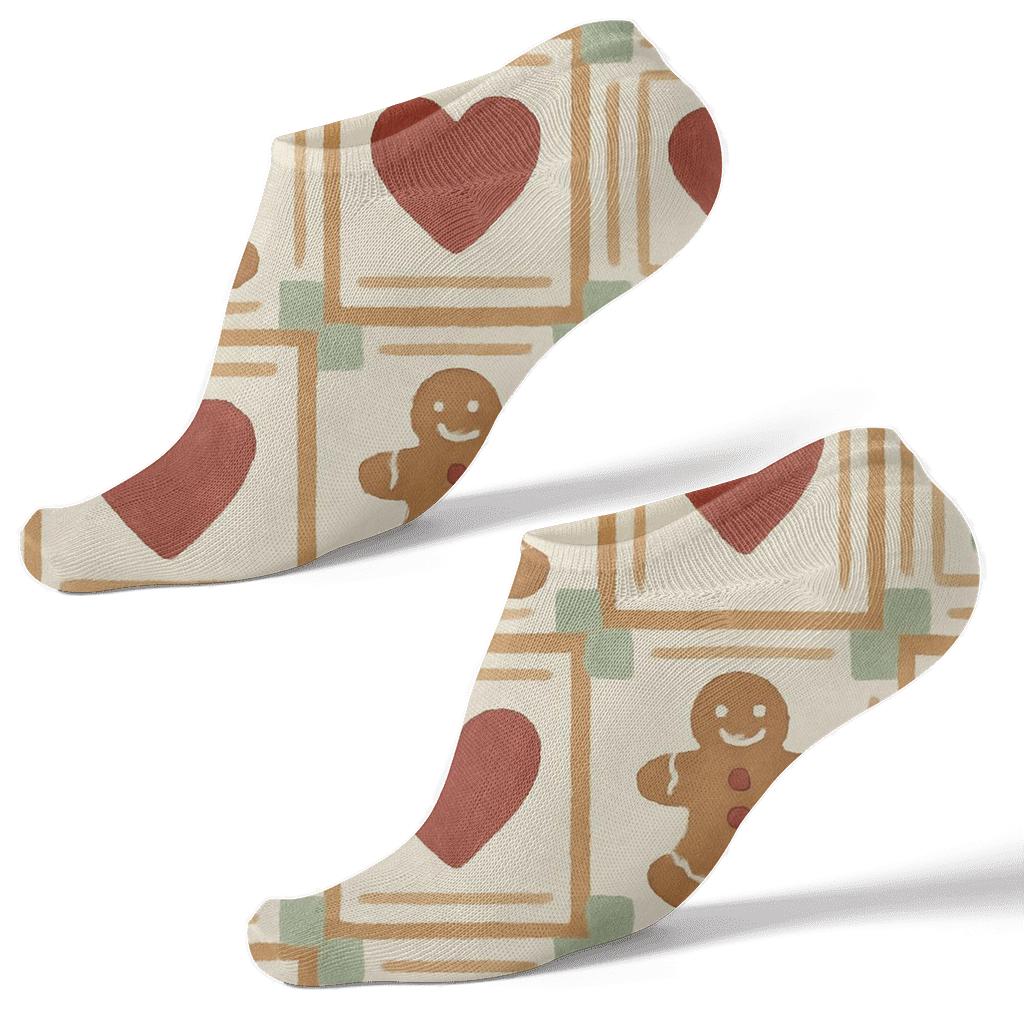Gingerbread Tiles, Xmas Quilt Block Repeat premium sports ankle socks
