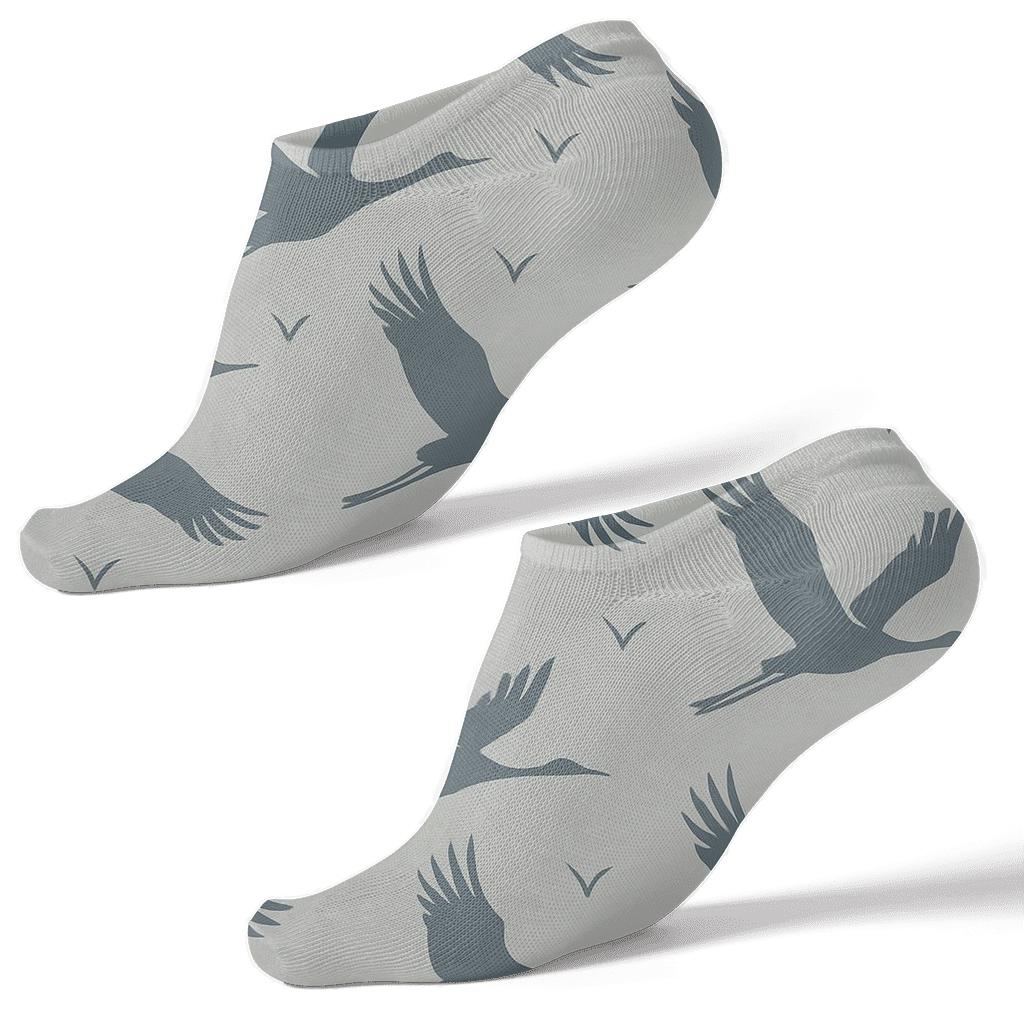 Crane Flight Array On Mist Gray Background custom ankle socks
