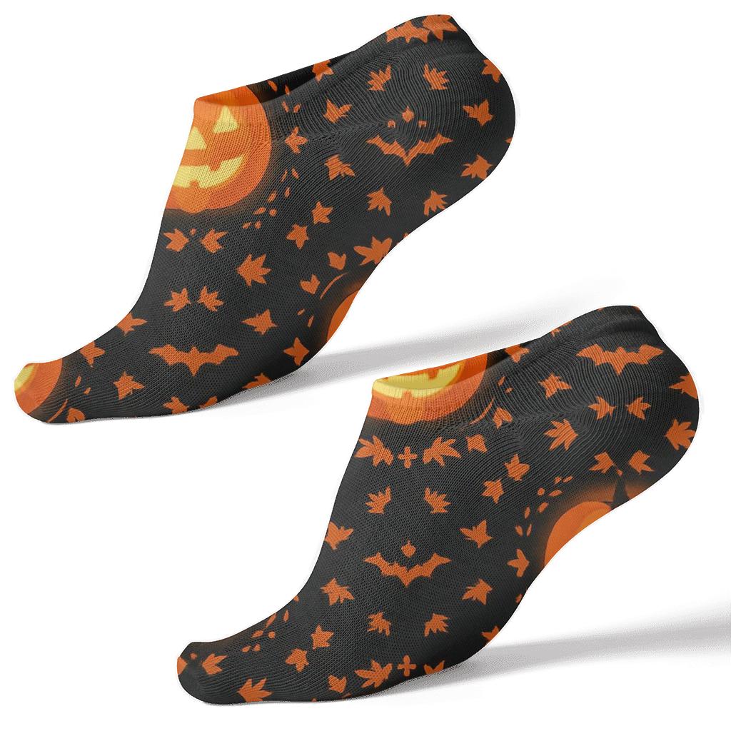 Glowing Jack O Lantern Medallion Tiles On Black Background designer print ankle socks