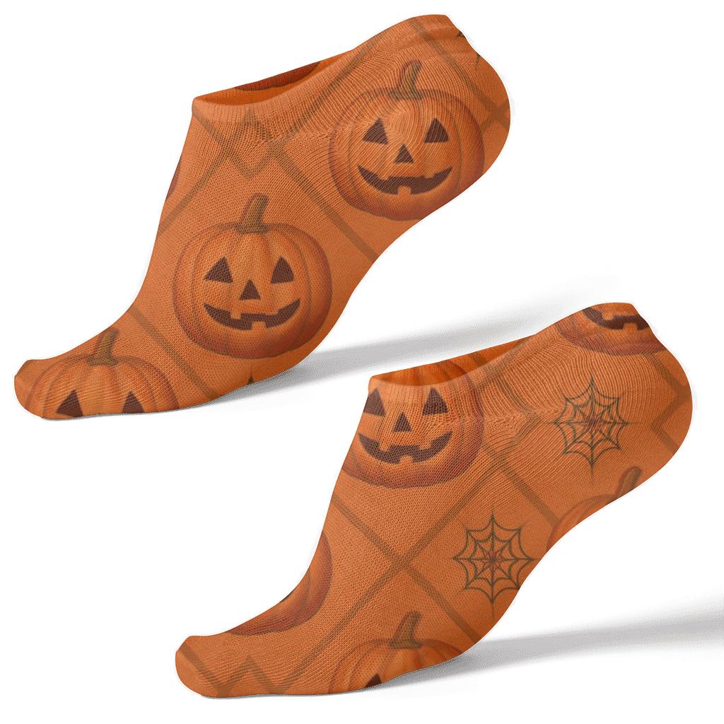 Pumpkin Vine Trellis Repeat On Orange Background designer print ankle socks