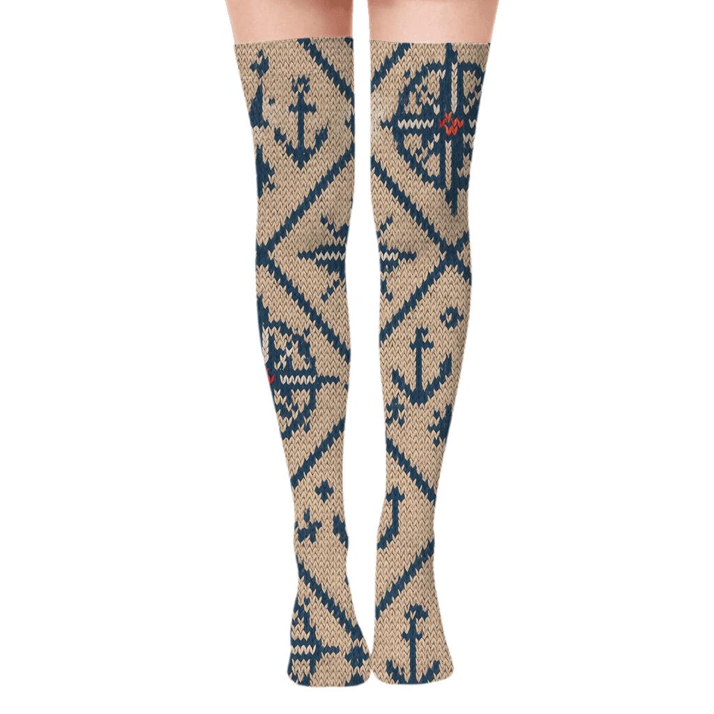 Compass Rose Quilt Sailor Pattern unique graphic over-the-knee socks