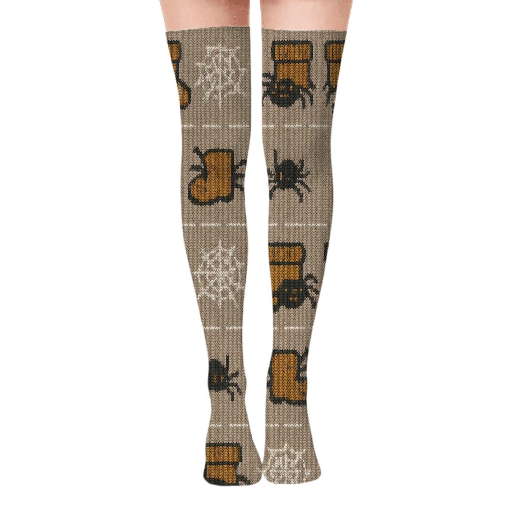 Knitted Spider Boots Webband Repeat unique graphic over-the-knee socks