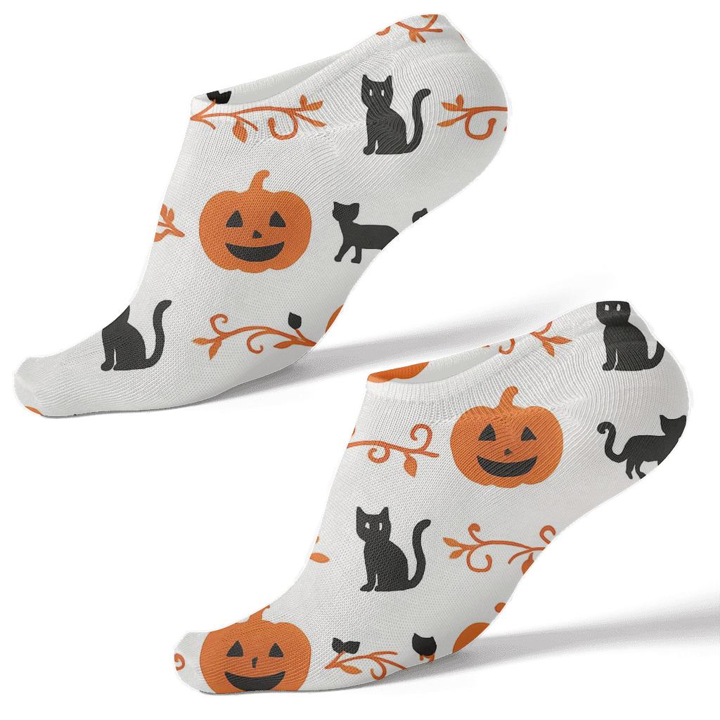Carved Pumpkin Border Stripe Repeat On White Background custom ankle socks