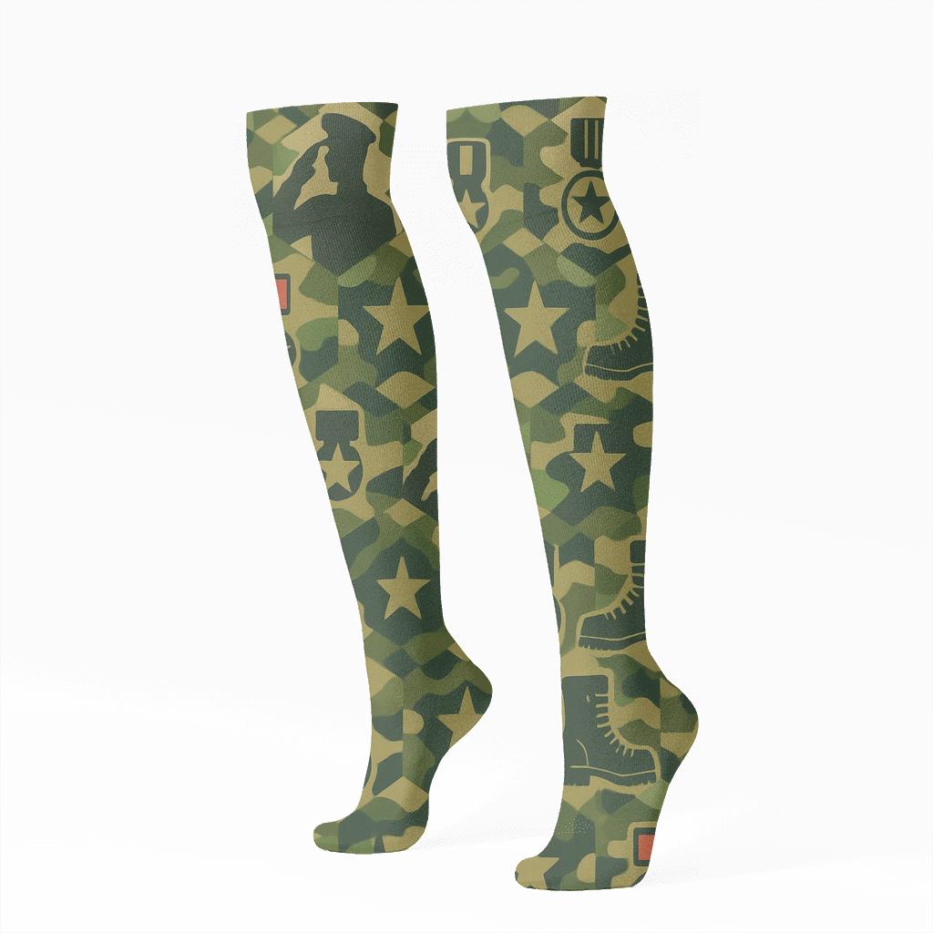 Camouflage Lattice With Soldier Icons personalized knee-high socks