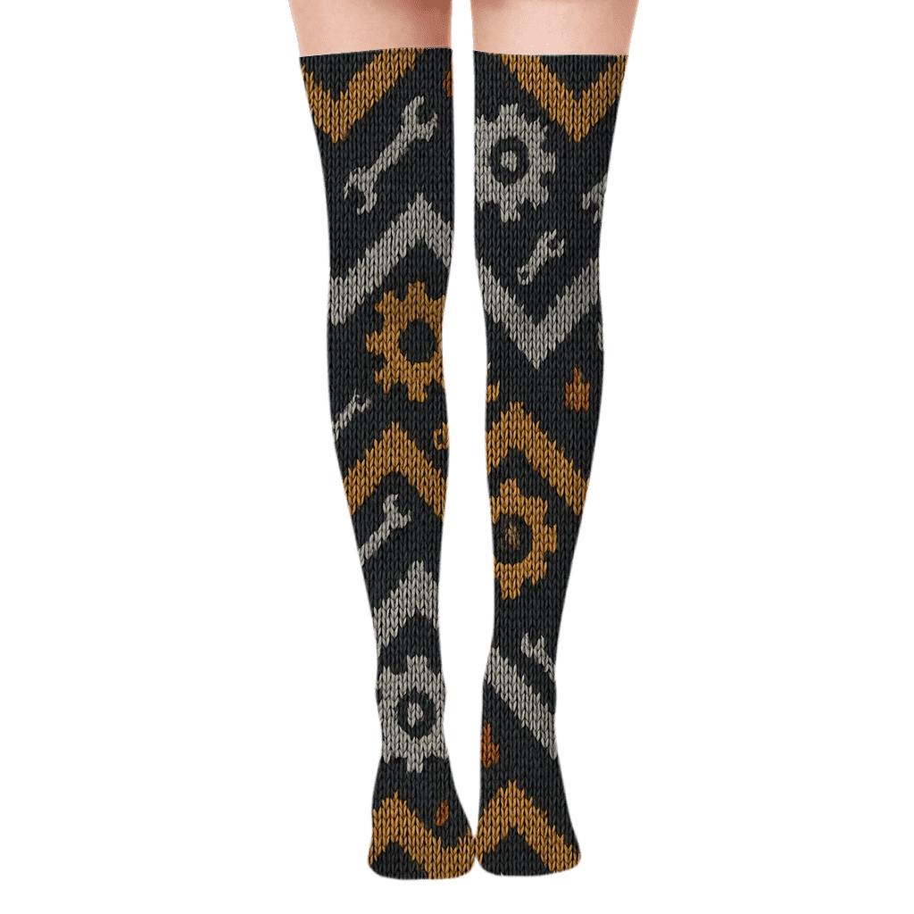 Mechanic-Crafted Knitted Cog Chevron personalized over-the-knee socks