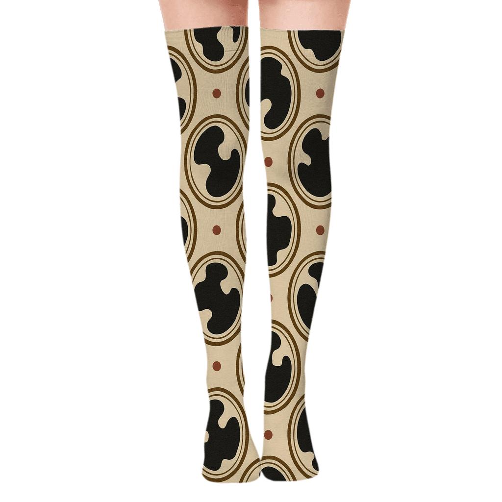 Retro Dairy Label Cow Spot Medallions personalized over-the-knee socks