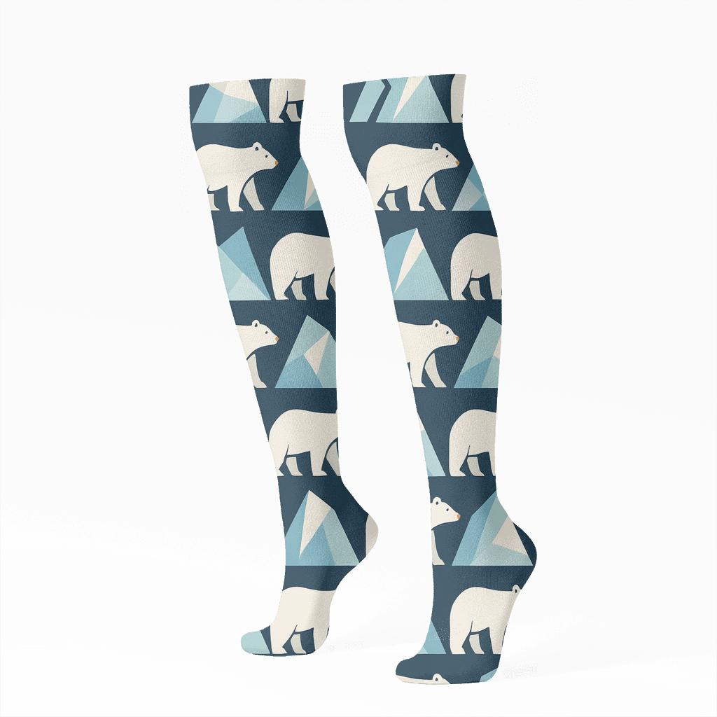 Iceberg Lattice With Polar Bear Silhouettes unique graphic knee-high socks
