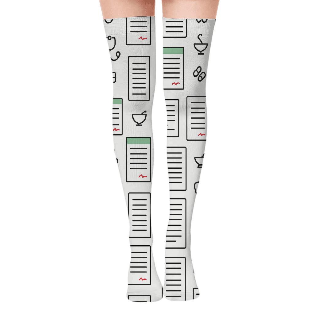 Prescription Pad Grid With Pharmacist Charm personalized over-the-knee socks