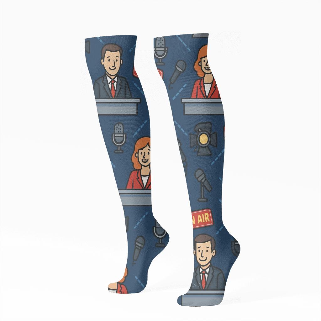 Broadcast Ticker Lattice With News Anchor Icons stylish athletic knee-high socks