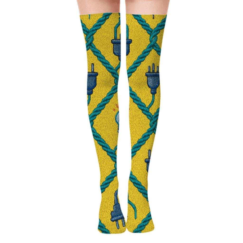 Knitted Cable Lattice Electrician Pattern comfortable cotton over-the-knee socks