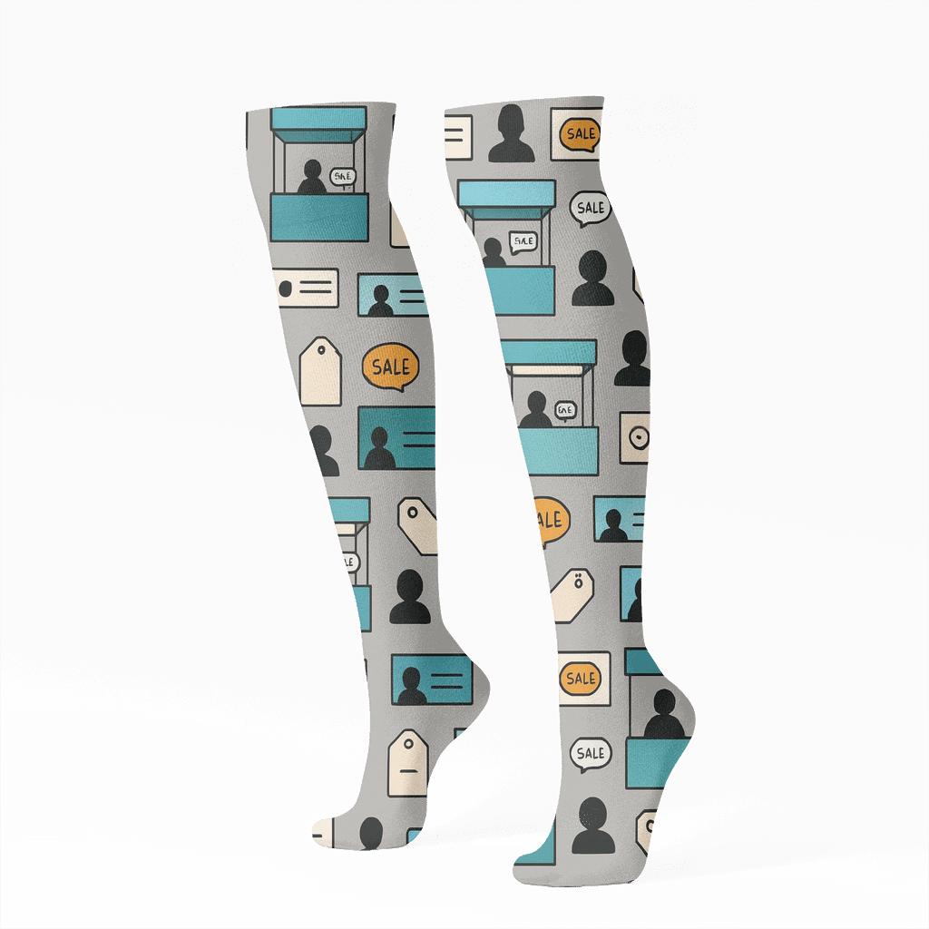 Trade Show Scene With Salesperson Collage Tiles comfortable cotton knee-high socks