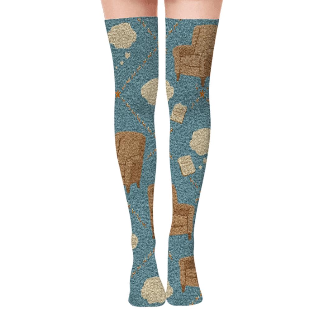 Knitted Illusion Therapy Chair Lattice, Psychologist Edition designer print over-the-knee socks