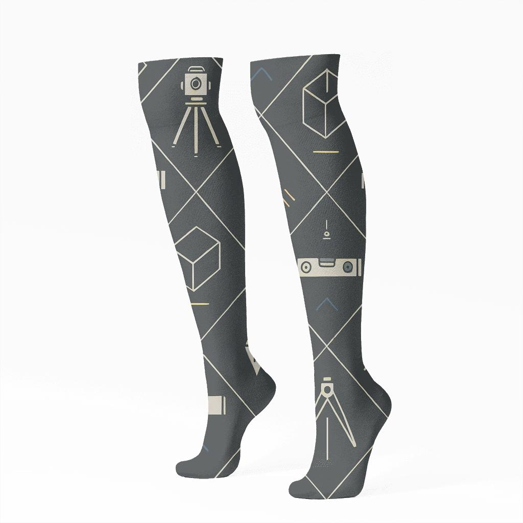Minimalist Survey Mark Tessellation For Civil Engineer trendy patterned knee-high socks
