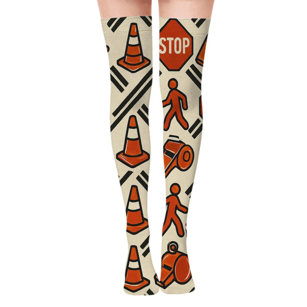 Pedestrian Signal Parade With Crossing Guard Icons personalized over-the-knee socks